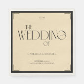 Art Deco Monogram Wedding Napkin Black Cream Servet (Voorkant)