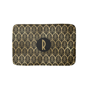 Art Deco-monogram zwart en goud patroon Badmat