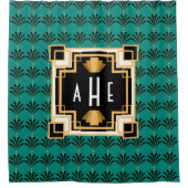 Art Deco Monogrammed Palmettos in Blauwgroen Douchegordijn (Voorkant)