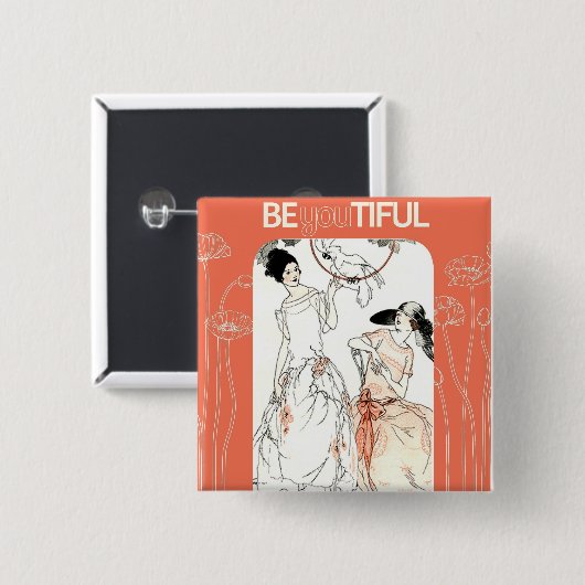 Art Deco - Mooi Vierkante Button 5,1 Cm (Voorkant /achterkant)