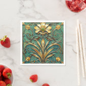 Art Deco Mooie Lily Turquoise Groen Goud Servet (Insitu)