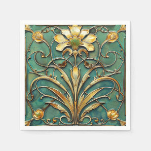 Art Deco Mooie Lily Turquoise Groen Goud Servet