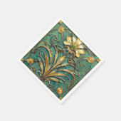 Art Deco Mooie Lily Turquoise Groen Goud Servet (Hoek)