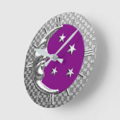 Art Deco Moon en Stars, Amethyst en Silver Ronde Klok (Hoek)