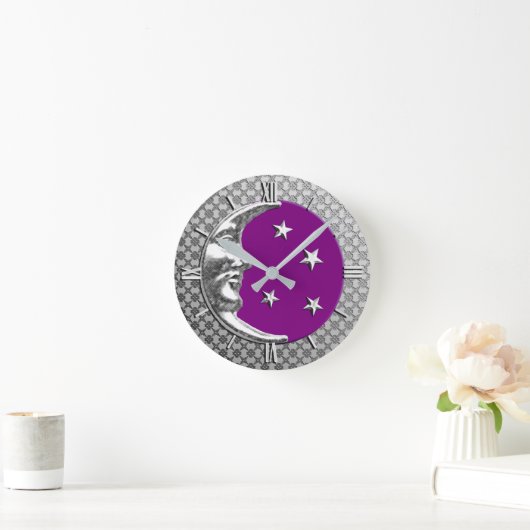 Art Deco Moon en Stars, Amethyst en Silver Ronde Klok (Huis)