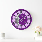 Art Deco Moon en Stars - Amethyst Paars & Silver Grote Klok (Huis)