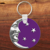 Art Deco Moon en Stars - Amethyst Paars & Silver Sleutelhanger (Voorkant)