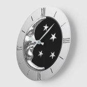 Art Deco Moon en Stars - Black en Silver Grote Klok (Hoek)