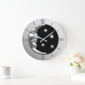 Art Deco Moon en Stars - Black en Silver Grote Klok (Huis)