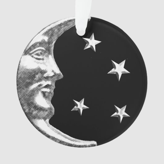 Art Deco Moon en Stars - Black en Silver Ornament (voorkant)