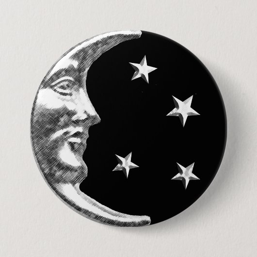 Art Deco Moon en Stars - Black en Silver Ronde Button 7,6 Cm (Voorkant)