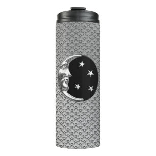 Art Deco Moon en Stars, Black en Silver Thermosbeker