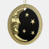 Art Deco Moon en Stars Black op gouden achtergrond Keramisch Ornament (Links)