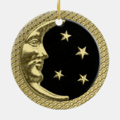 Art Deco Moon en Stars Black op gouden achtergrond Keramisch Ornament (Achterkant)