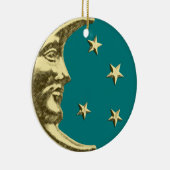 Art Deco Moon en Stars - Blauwgroen en goud Keramisch Ornament (Rechts)