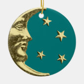 Art Deco Moon en Stars - Blauwgroen en goud Keramisch Ornament (Voorkant)