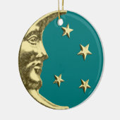 Art Deco Moon en Stars - Blauwgroen en goud Keramisch Ornament (Links)