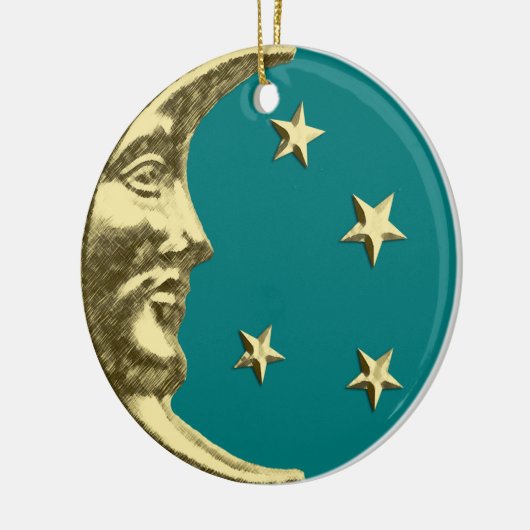 Art Deco Moon en Stars - Blauwgroen en goud Keramisch Ornament (Links)