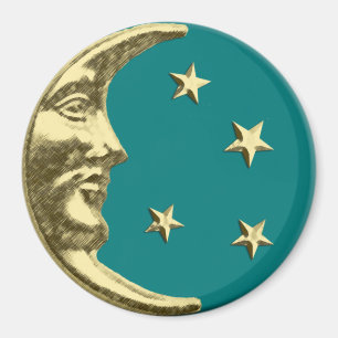 Art Deco Moon en Stars - Blauwgroen en goud Magneet