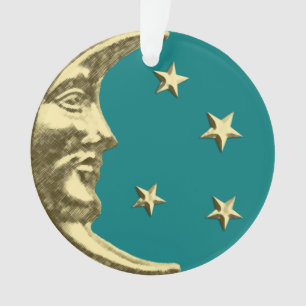 Art Deco Moon en Stars - Blauwgroen en goud Ornament