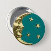Art Deco Moon en Stars - Blauwgroen en goud Ronde Button 7,6 Cm (Voorkant /achterkant)