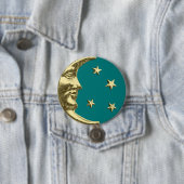 Art Deco Moon en Stars - Blauwgroen en goud Ronde Button 7,6 Cm (In situ)