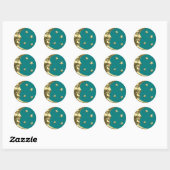 Art Deco Moon en Stars - Blauwgroen en goud Ronde Sticker (Vel)