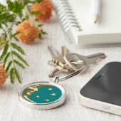 Art Deco Moon en Stars - Blauwgroen en goud Sleutelhanger (Zijkant)