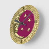 Art Deco Moon en Stars, Bourgogne en Gold Ronde Klok (Hoek)
