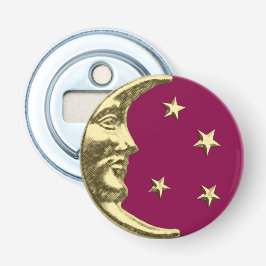 Art Deco Moon en Stars - Bourgogne en goud Button Flesopener