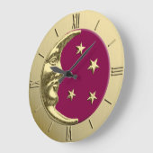 Art Deco Moon en Stars - Bourgogne en goud Grote Klok (Hoek)