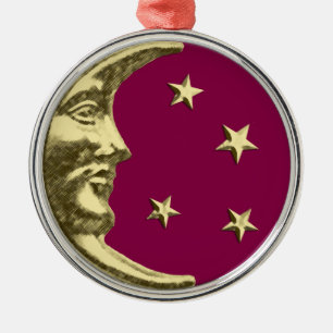 Art Deco Moon en Stars - Bourgogne en goud Metalen Ornament