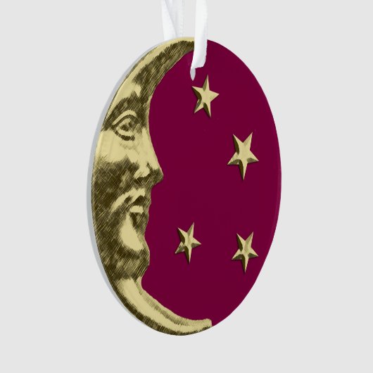 Art Deco Moon en Stars - Bourgogne en goud Ornament (voorkant)