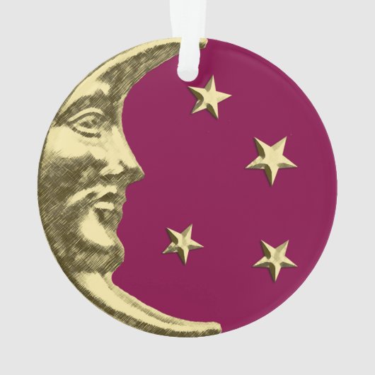 Art Deco Moon en Stars - Bourgogne en goud Ornament (achterkant)