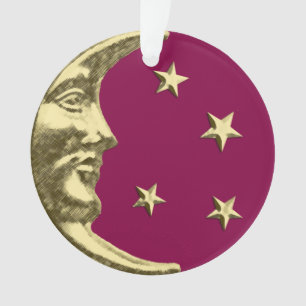Art Deco Moon en Stars - Bourgogne en goud Ornament