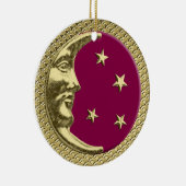 Art Deco Moon en Stars Burgundy & Gold Background Keramisch Ornament (Rechts)