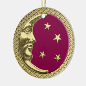 Art Deco Moon en Stars Burgundy & Gold Background Keramisch Ornament (Links)