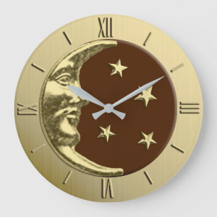 Art Deco Moon en Stars - Chocolate Brown & Gold Grote Klok