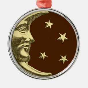 Art Deco Moon en Stars - Chocolate Brown & Gold Metalen Ornament