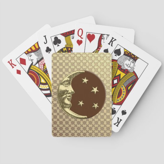 Art Deco Moon en Stars, Chocolate Brown & Gold Pokerkaarten (Achterkant)