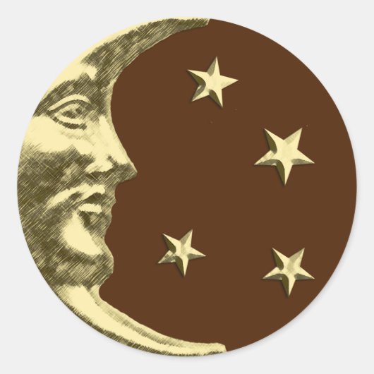 Art Deco Moon en Stars - Chocolate Brown & Gold Ronde Sticker (Voorkant)