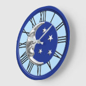 Art Deco Moon en Stars - Cobalt Blue en Silver Grote Klok (Hoek)