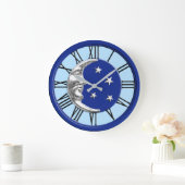Art Deco Moon en Stars - Cobalt Blue en Silver Grote Klok (Huis)