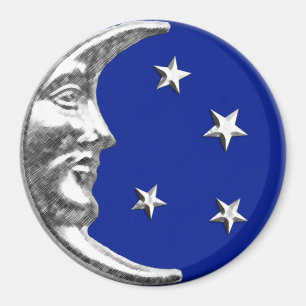 Art Deco Moon en Stars - Cobalt Blue en Silver Magneet