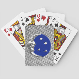 Art Deco Moon en Stars, Cobalt Blue en Silver Pokerkaarten