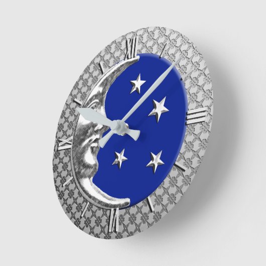 Art Deco Moon en Stars, Cobalt Blue en Silver Ronde Klok (Hoek)