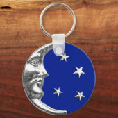 Art Deco Moon en Stars - Cobalt Blue en Silver Sleutelhanger (Voorkant)
