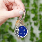 Art Deco Moon en Stars - Cobalt Blue en Silver Sleutelhanger (Hand)