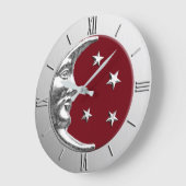 Art Deco Moon en Stars - Donkerrood en zilver Grote Klok (Hoek)