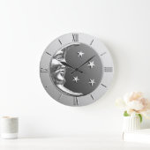 Art Deco Moon en Stars - Grijs / Grijs en Zilver Grote Klok (Huis)